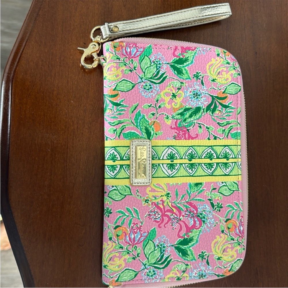 Lilly Pulitzer Pink and Green Floral Wristlet
